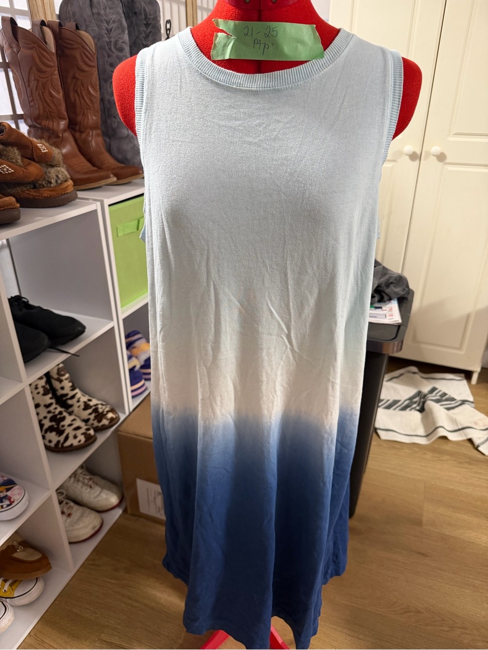 Sleeveless Ombre Blue to White Shift Dress